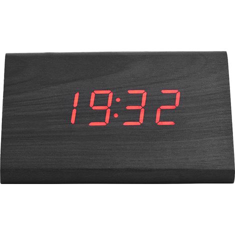 Elektronischer Digitalwecker aus Holz mit LED-Anzeige, Sprachsteuerung, Temperatur- und Zeitanzeige, schwarze Holzfarbe (1/5)