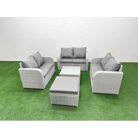 Fimous 7 Seater PE Wicker Rattan Furniture Sofa Sets with Square Coffee Table 2 Seater Love Sofa Big Footstool Light Grey (1/5)