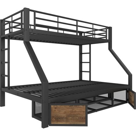 Kinder-Etagenbett 90 x 200 cm / 140 x 200 cm mit Schuhschrank, Staufächern, Leiter, Schwarz (1/5)