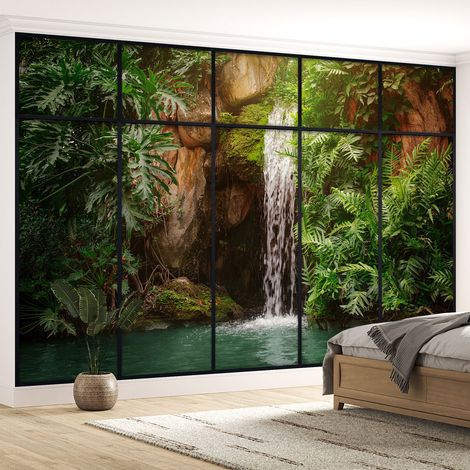 Papier peint panoramique Trompe l'oeil Verrière - Cascades - 325 cm x 206 cm (1/5)