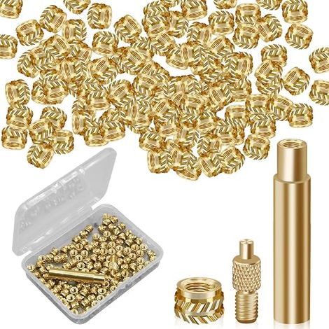 120 pièces inserts filetés m3, d'écrou en laiton M3 x 4 x 5 inserts chauffants m3, 1 pointe d'inserts thermorégulés M3 et 1 adaptateur de soudure, inserts filetés métal pièces d'impression 3D (1/5)