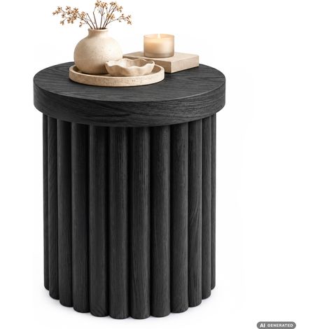 Couchtisch TINO Schwarz 40 cm rund mit geriffeltem Sockel 40x40x49 cm (1/5)