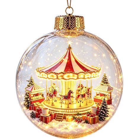 Boule à neige lumineuse 3D en acrylique transparent, décoration à suspendre au sapin de Noël avec le Père Noël et son traîneau de rennes (1/5)