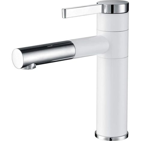 Rubinetto per lavabo girevole a 360° in ottone bianco, miscelatore per lavabo (1/5)