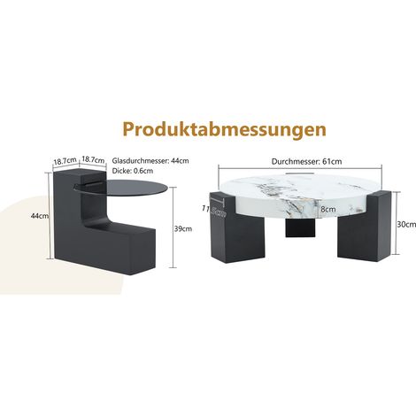 Table d'appoint, rond, blanc et noir (1/5)