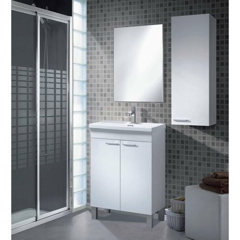 Armoire murale Torrance, armoire à colonne pour salle de bain à 1 porte, armoire suspendue avec 1 étagère, 30x25h85 cm, blanc brillant (1/5)