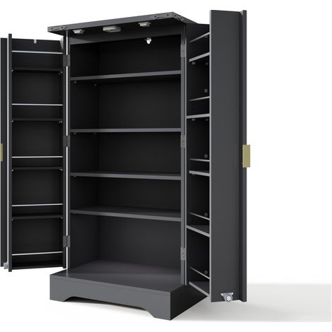 Armario alto de cocina con luz LED con sensor y especiero, 120 x 60,5 x 40 cm, negro, HOMVRA (1/5)