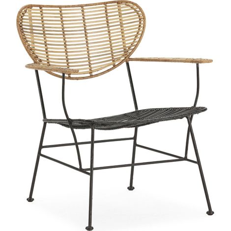 Fauteuil élégance osier métal noir - Noir et naturel (1/5)