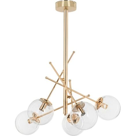 Lampada da soffitto con 5 paralumi in vetro e struttura in metallo oro - Gondia (1/4)