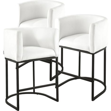 Mophorn Barhocker Thekenhocker 3er-Set (87 cm Höhe) mit Rückenlehne, Armlehne, Metallgestell und Fußstütze, geeignet für Küche, Esszimmer, Bar oder Bistro, belastbar bis 158,8 kg, Farbe: Weiß (1/5)