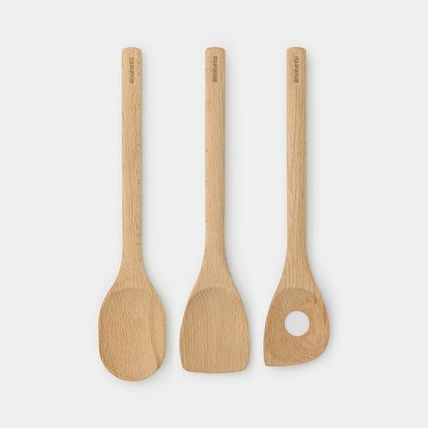 Brabantia Set d'ustensiles de cuisine bois brun clair