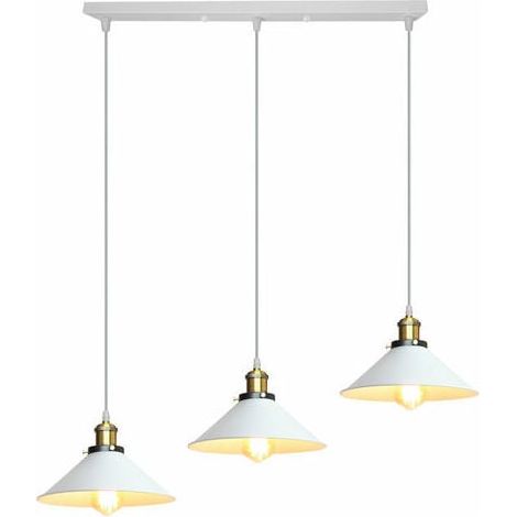 Lampe Suspendue - Abat-jour Métallique - 3 Têtes - E27 - Réglable en Hauteur - Pour Salle À Manger Cuisine Bureau Café - 1 Pièce