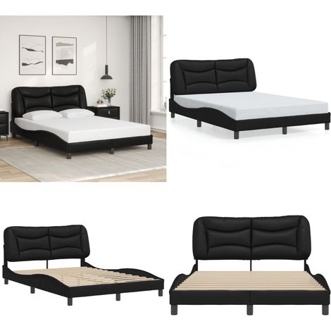 Bettgestell mit Kopfteil Schwarz 120x200 cm Kunstleder - Bettsystem - Doppelbett - Schlafzimmermöbel - Schwarzes Bett - Kunstlederbett - Home & Living (1/5)