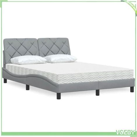 Lit avec matelas - Piran - 140 x 190 cm - Matelas mousse 17 cm - Tissu gris clair (1/5)