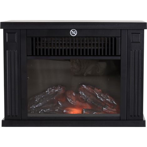 Cheminée électrique sur pied compacte noire avec effet flamme réaliste, chauffage 600/1200 W et bruit de bûches, pour salon et petit espace  CHICFURN (1/5)