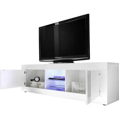 TV-Schrank Massaia, ein Regal, Grifföffnung Made in Italy, 4 Fächer, 180x43x56h cm Weiß Hochglanz
