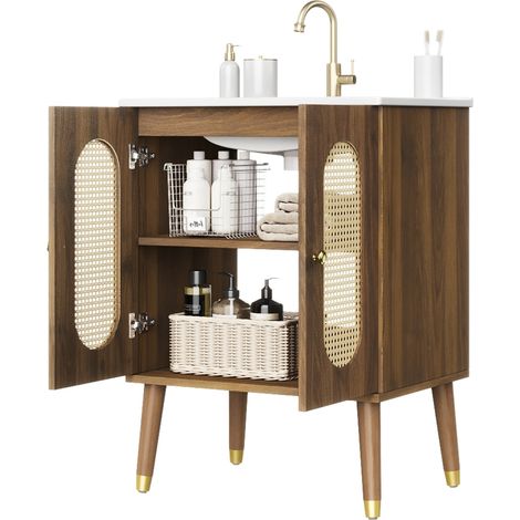 Mobile sottolavabo 61 x 47 x 89 cm in MDF noce, lavabo in ceramica, senza rubinetto - CHICFURN (1/5)
