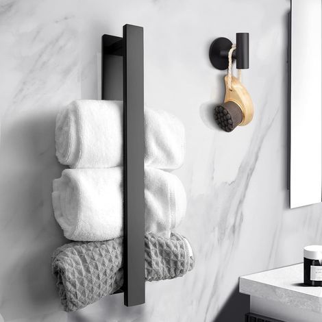 Porte-serviettes Porte-serviettes sans perçage Porte-serviettes pour invités Porte-serviettes mural pour salle de bain et douche 40 cm Acier inoxydable Noir mat (1/5)