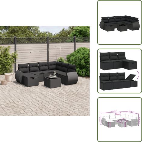 Salon de jardin 8 pcs avec coussins noir résine tressée - Ensemble Salon De Jardin - Mobilier De Jardin - Résine Tressée - Rotin Synthétique - Table Basse Jardin (1/5)