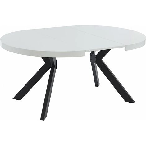 Vente-Unique – Table à manger extensible 4 à 8 personnes – MDF et acier – Blanc laqué – 2 allonges amovibles – Pour intérieur