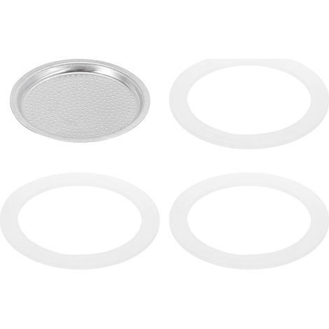 Pièces de Rechange pour Cafetière Italienne en Aluminium Avec 1 Filtre et 3 Joints D'Étanchéité en Silicone 56x48x4mm pour Cafetière Moka 3 Tasses (Argent) (1/5)