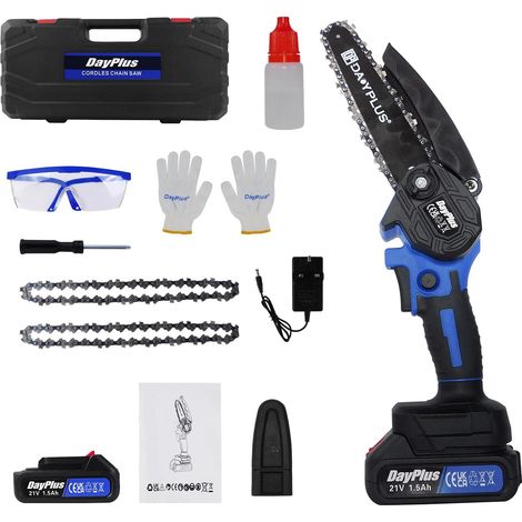 Chainsaw, 6-Inch Cordless Handheld Electric Chainsaw with Security Lock, Portable Small Chain Saw for Cutting Trees & Logs Branch Trimming Wood with 1Pcs Rechargeable Batteries and 2Pcs Chains (1/5)
