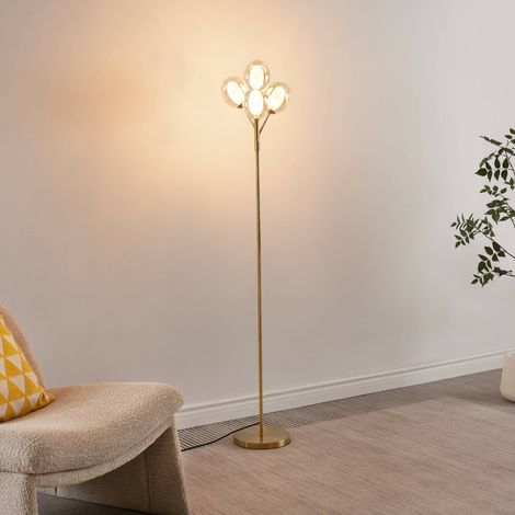 Lampadaire doré grappe de quatre verres doublé 165 cm - Seryn