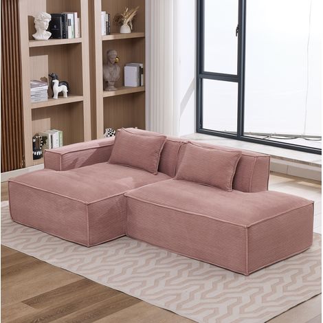 Divano angolare 233x129x70 cm in tessuto poliestere rosa chiaro, salvaspazio FloraGrace (1/5)