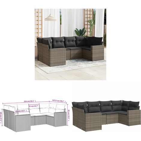 Salon de jardin 6 pcs avec coussins gris résine tressée - Salon De Jardin - Meuble Extérieur - Salon D'extérieur - Set De Canapé - Résine Tressée - Home & Living (1/3)