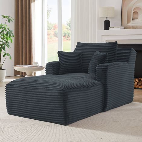 Canapé 1 place en velours côtelé – Convertible et inclinable confortable – Grand format – Aucun assemblage requis – Pour salon, bureau et appartement – Gris (1/5)
