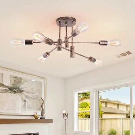 Industrial 6-Light Dimmable Sputnik Chandelier, 62cm Semi Flush Mount Ceiling Light for Modern & Rustic Interiors (1/5)