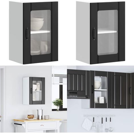 vidaXL Küchen-Hängeschrank mit Glastür Lucca Schwarz (1/5)