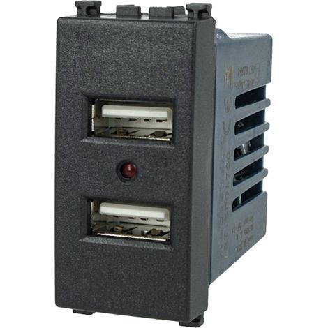 Modulo Caricatore 2 Porte USB 5V 2,1A Nero Compatibile Vimar Arke (1/3)