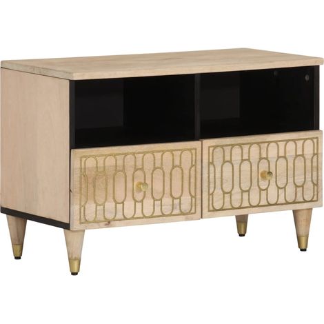 Meuble TV multimédia étagère télévision buffet téléviseur salle à manger salon chambre 70 x 33 x 46 cm bois massif de manguier brun