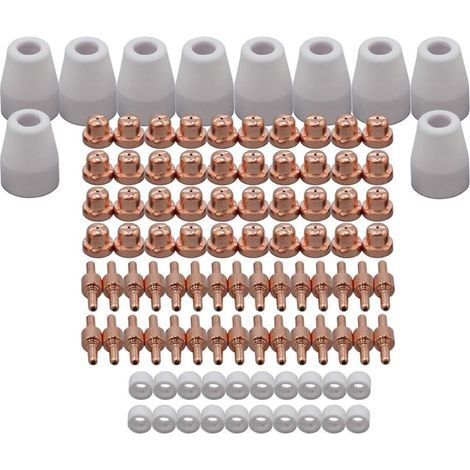 100 Stück Standard-Verbrauchsmaterialien für Plasmaschneidbrenner PT 31 LG 40, Düsenelektrode, Keramiksieb für Schneidgeräte Cut 40, Cut 50 und CT 312 (1/5)