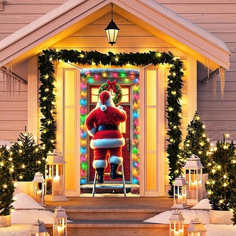 Habillage De Porte De Noël - 90 X 180 Cm - Décoration De Porte Et Mur Pour Fêtes - Polyesther - 1 Pièce (1/5)