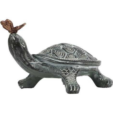 Statue de jardin - OMABETA - Tortue curieuse avec papillon - Résine - 7 cm - Décoration extérieure (1/4)