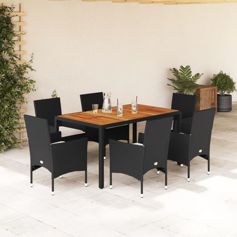 Ensemble à manger de jardin et coussins 7 pcs-Salon de jardin noir rotin acacia 191527 (1/5)