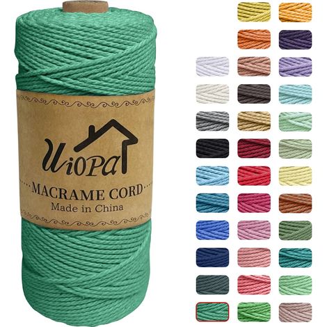 Corde Macramé 2mm x 200m, Ficelle Macramé 3-Ply Corde Coton, Fil Macramé de Tressée DIY pour Cintres de Plantes Tentures Murales Jardinage Décoration Bohème (Émeraude) (1/5)