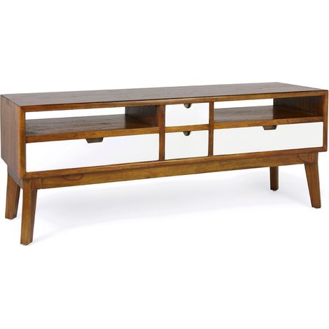 Meuble bas 4 tiroirs et 2 niches bois massif de mindi Kretos 140cm (1/5)