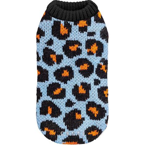 30 cm: Maglioncino modello Cheetah Spot fantasia animalier azzurro per cani