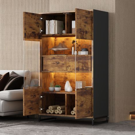 Vitrine 80 x 40 x 138 cm avec éclairage LED,vitrine sur pied,vitrine à 2 tiroirs,meuble de rangement avec panneau acrylique,meuble haut,cave à vin (1/5)