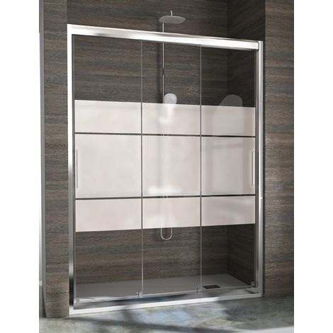 Mampara de Ducha Frontal- 3 Puertas Correderas- Cristal de Seguridad de 6 mm - Modelo City (126 -131 cm) - CRISTAL DECORADO
