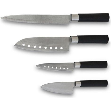 Cecotec Set de 4 couteaux japonais professionnels Santoku. Usage domestique avec lame en acier inoxydable (Noir) (1/5)
