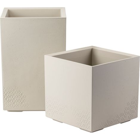Set di 2 vasi da fiori Betonique su ruote, 40 cm, colore beige cemento, in cemento.