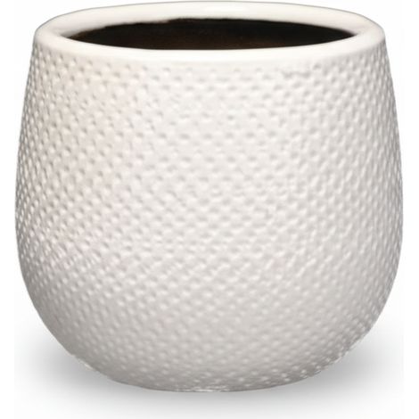 Cache-pot rond blanc design moderne avec surface texturée pour plante d'intérieur Ø 14 cm - PANGIVO (1/5)