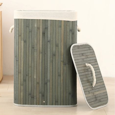Großer, faltbarer Wäschekorb, Bambus, Grau, Quadratisch, 1,7 m – 1600 g – Mano Kollektion – Modell FP17 (1/5)