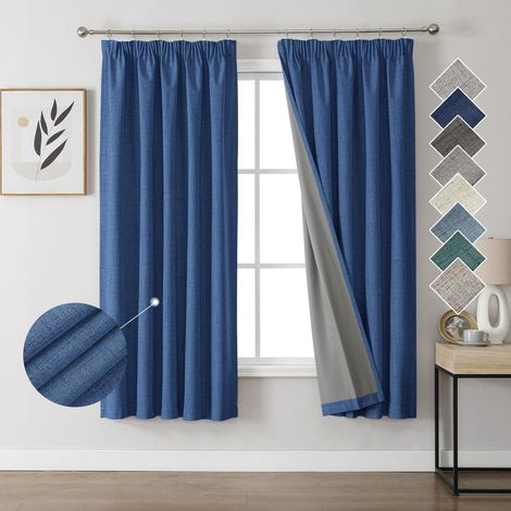 100% Rideau Occultant Thermique en Lin avec Galon Fronceur 132x183 cm 2 Pièces, Rideau Isolant Thermique Anti Froid et Chaleur à Passe Tringle pour Décoration de Porte Fenêtre (1/5)