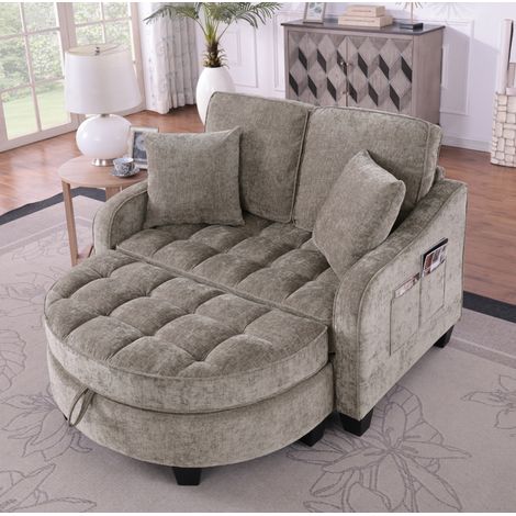 Sofa mit Schlaffunktion und Hocker 132x129x93 Braun OKMYHOME (1/5)