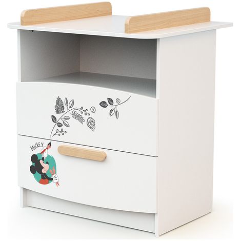 Commode à langer, 1 niche en bois Doodle Zoo Mickey Blanc et Hêtre (1/4)
